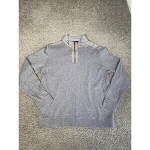Bugatchi Sweater Mens L Gray 1/4 Zip Mock Neck Knit Pullover Contrast Trim